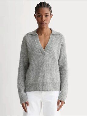 Everlane V Neck Alpaca Polo Sweater in Gray Size S
